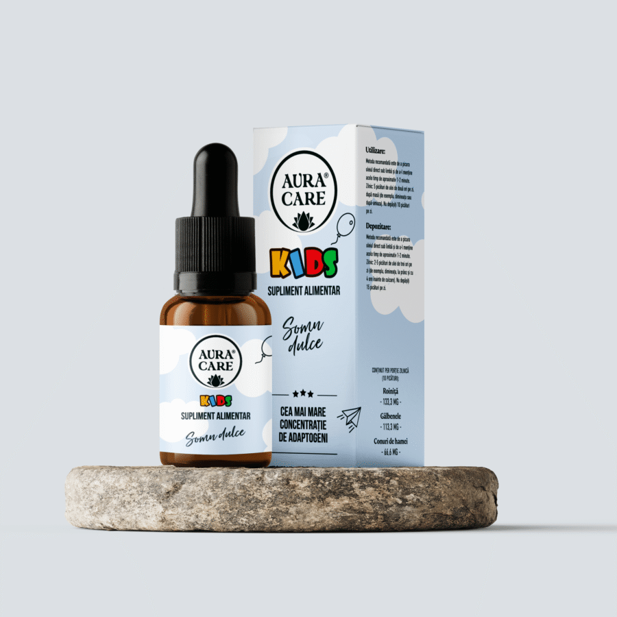Somn dulceMelisă, Gălbenele, Conuri de hameiAdaptogeni Aura Care KIDS | 14100 mg