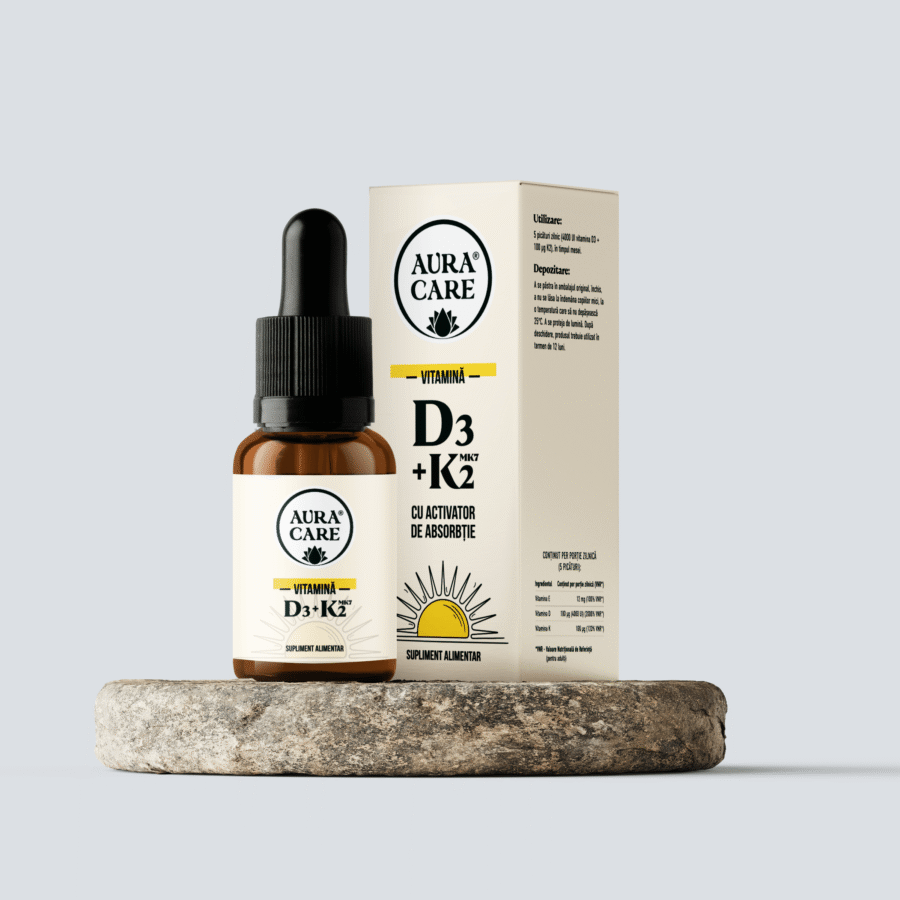 Vitamina D3 + K2(MK7) Activator de absorbție Vitamine Aura Care