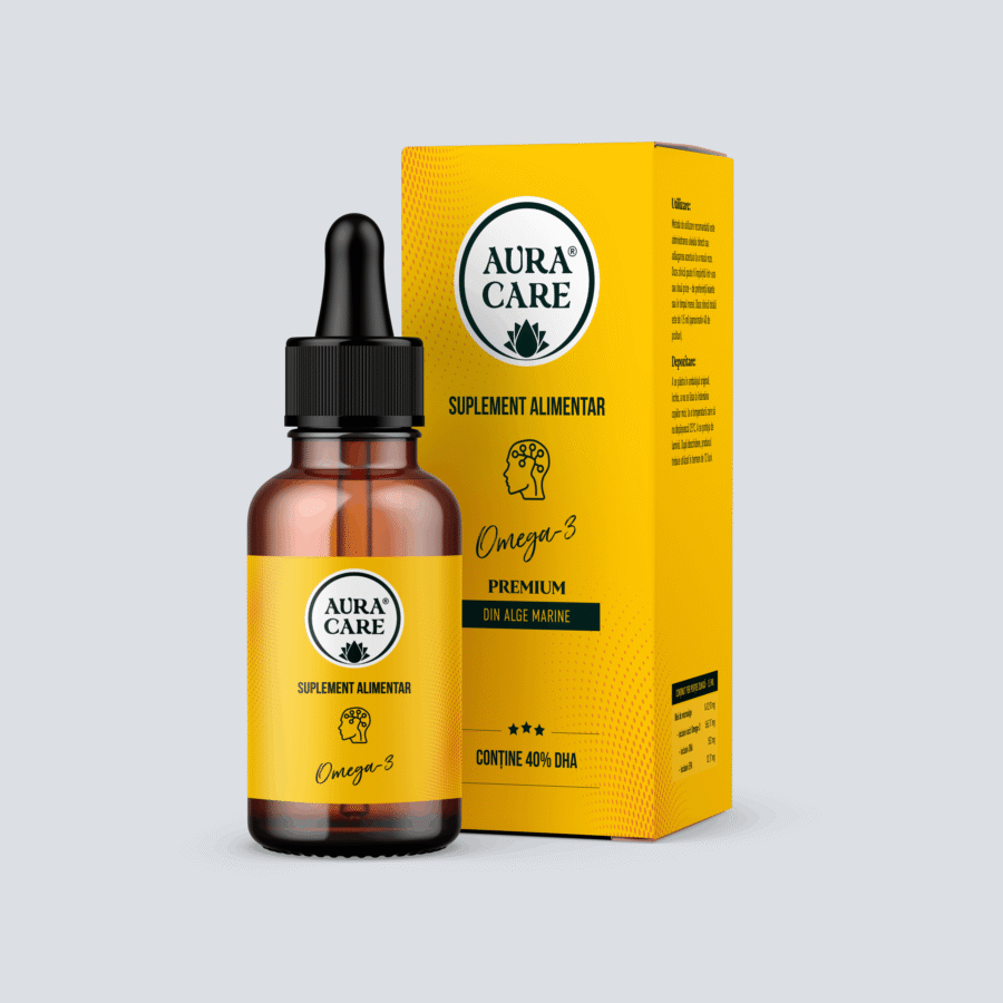 Omega-3 Omega-3 (EPA, 40% DHA), Vitamina E, Vitamina C Acizi Omega-3 Aura Care | 50 ml