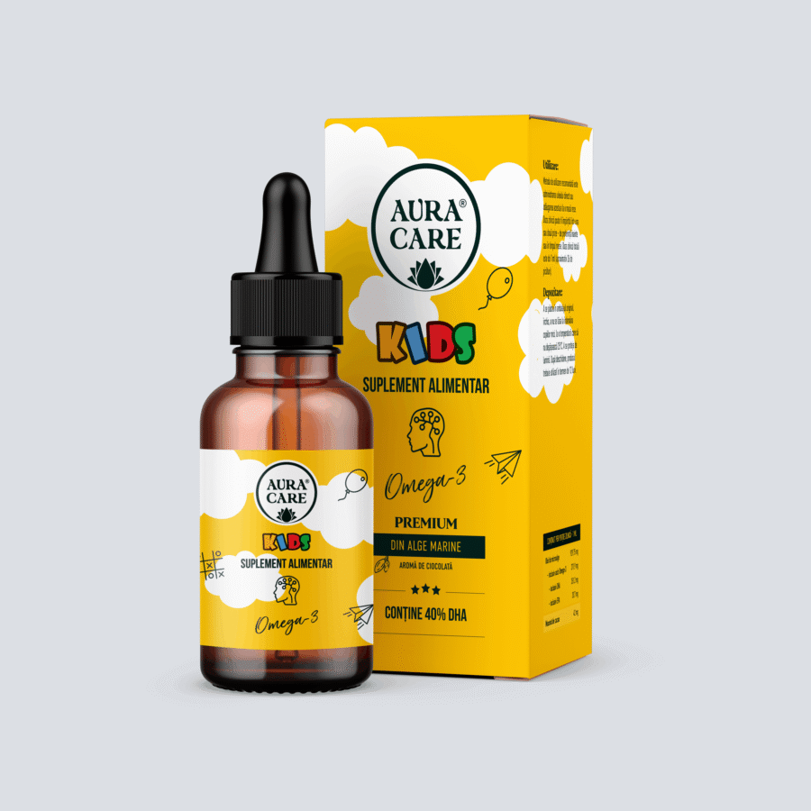 Omega-3 pentru copii Caca, Omega-3 (EPA, 40% DHA) Acizi Omega-3 Aura Care KIDS | 50 ml